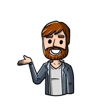 Man with Spread hands. Smiling young guy. Doubt and timidity Ilustración de archivo