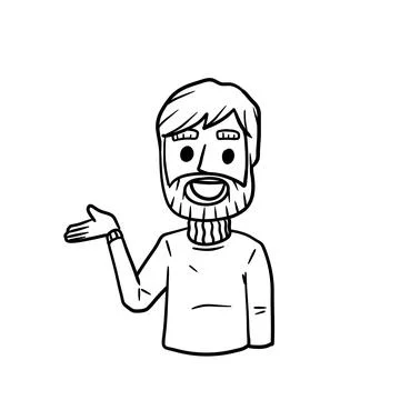 Man with Spread hands. Smiling young guy. Doubt and timidity. Ilustración de archivo