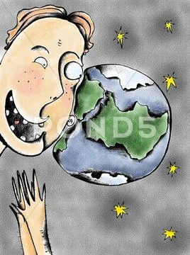 Man spying on the Earth Stock Illustration