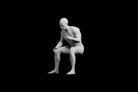 Man squatting in studio with black background Stock Illustration