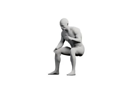 Man squatting in studio with white background Stock Illustration