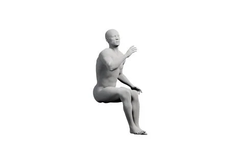 Man squatting in studio with white background Stock Illustration