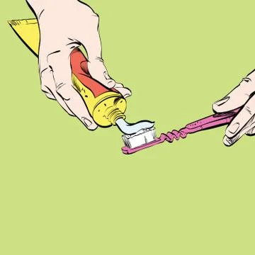 Man squeezing toothpaste on a toothbrush Stock Illustration