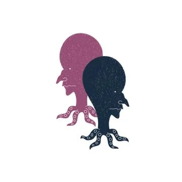 Man squid icon vector. Octopus with human face isolated on white background. Illustrazione stock