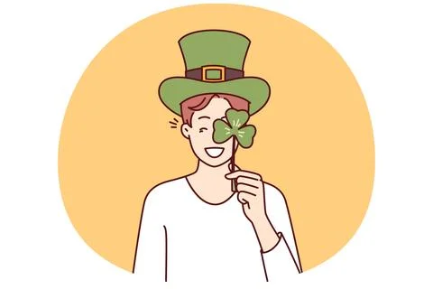 Man with St Patrick Day celebration accessories wearing green hat and covering Stock Illustration