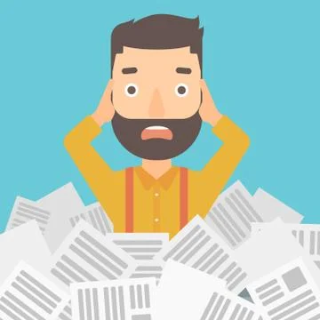 Man in stack of newspapers Illustrazione stock