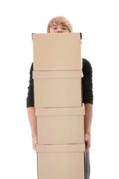 Man with stacked Boxes Stock Photos