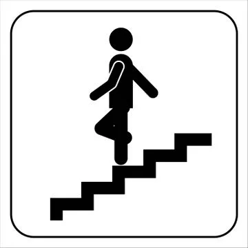 Man on stairs going down symbol, vector Stock Illustration