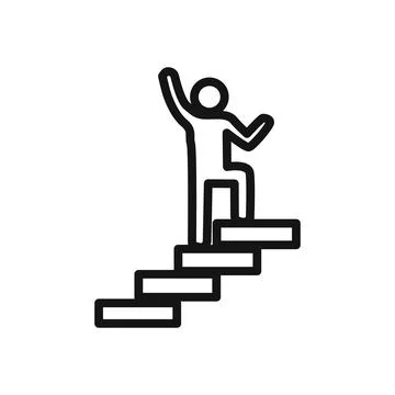 Man on stairs icon linear vector graphics sign Stock Illustration