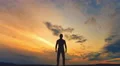 The man stand on the background of cloud flow. Time lapse 4k or 4k+ Resolution