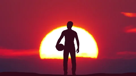 The man stand with a ball against the background of sunset. Time lapse Stock-Footage 61776088