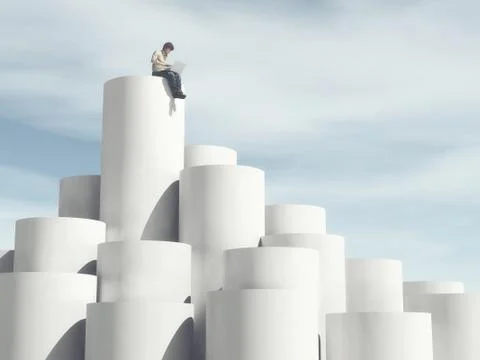 Man stand up on a cylinder Illustrazione stock