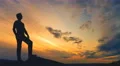 The man stand on the mountain against the background of cloud flow 4k or 4k+ Resolution