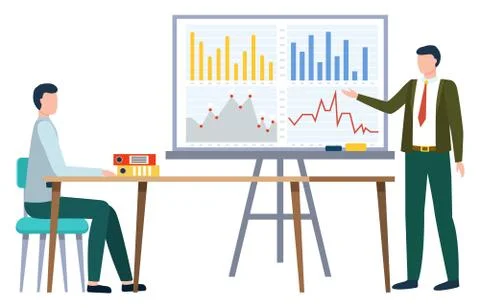Man Stand near Data Graphs, Business Appointment 스톡 일러스트