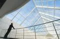 The man stand near railing on the office balcony Photo