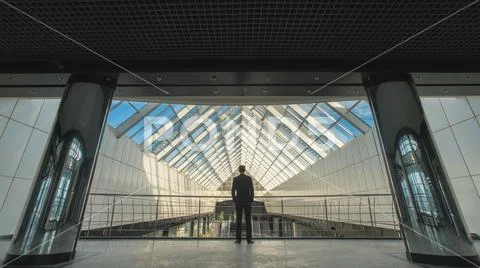 The man stand on the office balcony Stock Photos