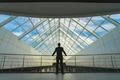 The man stand on the office hall on the sky background Photo
