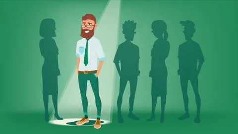 Man Stand Out From The Crowd Vector. Choosing Worker. Smiling Business Man Illustrazione stock