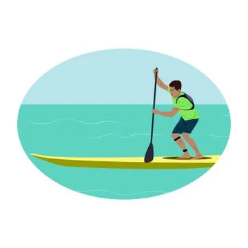 Man Stand up paddle Stock Illustration
