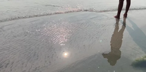 Man stand on sandy beach. Sea coast summer Stock-Footage 340406979