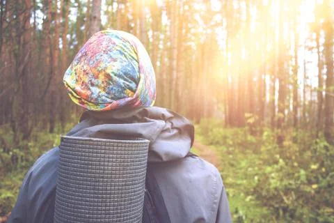Man standing alone in forest Stock Photos