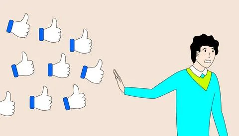 Man is standing and refusing gesture of thumbs up icons Stock Illustration
