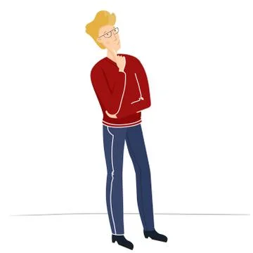 Man standing and thinking. Vector illustration in modern flat style. Isolated on Stock Illustration