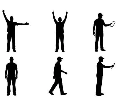Man Standing and Walking Silhouette Collection with Casual Poses Design Stock Illustration