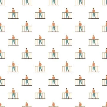 Man standing on balcony repeating seamless pattern background Stock Illustration