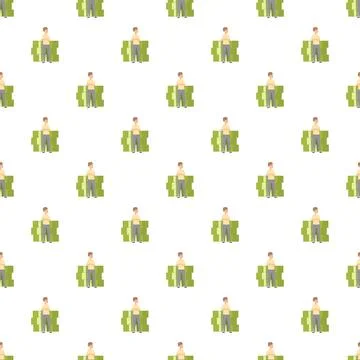 Man standing behind money stacks seamless pattern Stock Illustration
