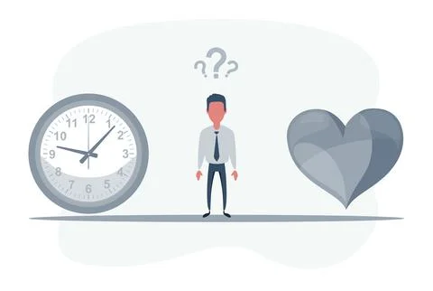 Man standing between a clock and a heart Stock Illustration