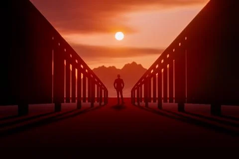 A man is standing on the bridge Stock Illustration