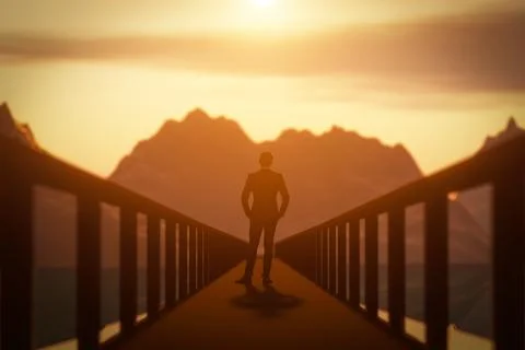 A man is standing on the bridge Stock Illustration
