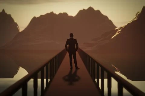 A man is standing on the bridge Stock Illustration