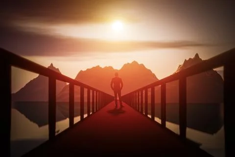 A man is standing on the bridge Stock Illustration