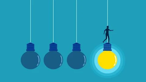 Man standing on a bright light bulb. Clear knowledge. vector illustration Stock-Illustration