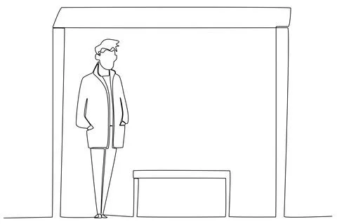 A man standing at a bus stop Stock Illustration