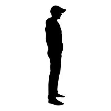 Man standing in cap view with side icon black color vector illustration flat  Illustrazione stock