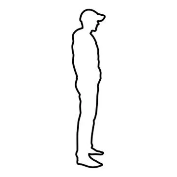 Man standing in cap view with side icon black color vector illustration flat  Illustrazione stock
