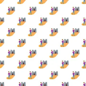 Man standing by castle tour guide pattern background Stock Illustration