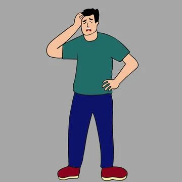 Man standing in confusion clueless decision making concept  headache - 1 Stock Illustration
