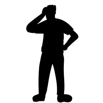 Man standing in confusion clueless decision making concept  headache silhoue Stock Illustration