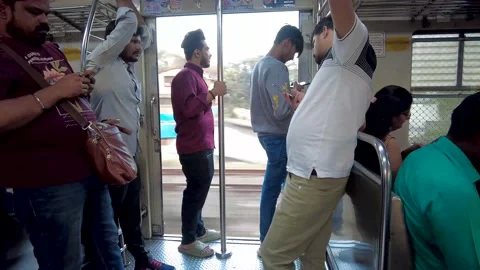 A Man Standing At The Door Edge In A Moving Train. Stock Footage 229119987