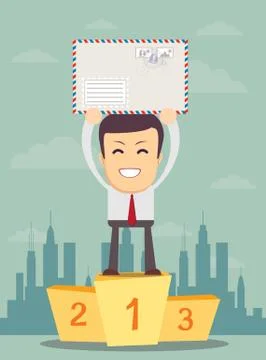 Man standing in first place on a podium Stock Illustration