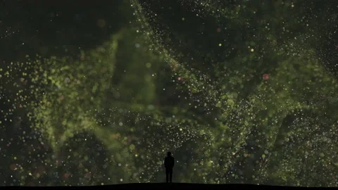 The man standing on a flying shimmering particles background Stock Footage 165355252