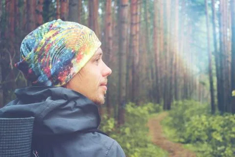 Man standing in forest Stock Photos