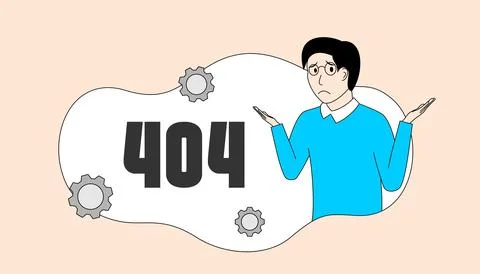 Man is standing in front of a 404 error message 스톡 일러스트