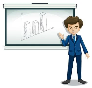 A man standing in front of a bulletin board with a graph Stock Illustration