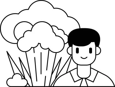 A man is standing in front of a cloud of smoke Illustrazione stock