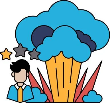 A man is standing in front of a cloud of smoke with a star on his head Stock Illustration